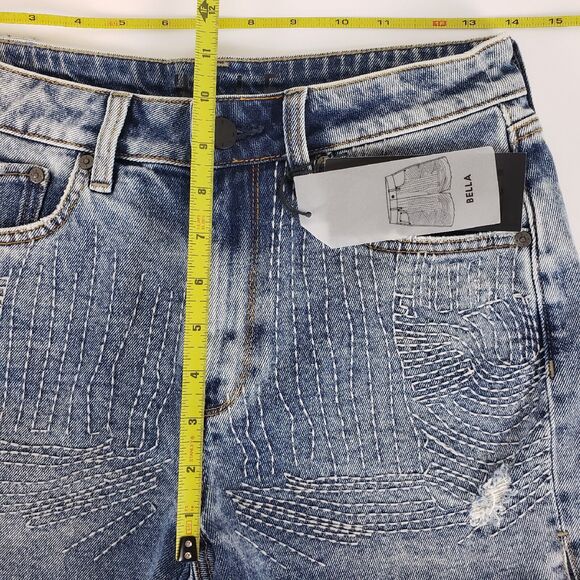 NEW!! Hale Bella SIZE 28 Embroidered High Rise Denim Jean Shorts Blue Festival - Picture 10 of 12